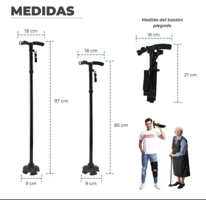 BASTON ORTOPEDICO PLEGABLE CON LINTERNA