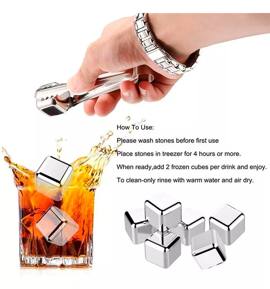 CUBO DE HIELO SET X 6 REUTILIZABLE ACERO INOX