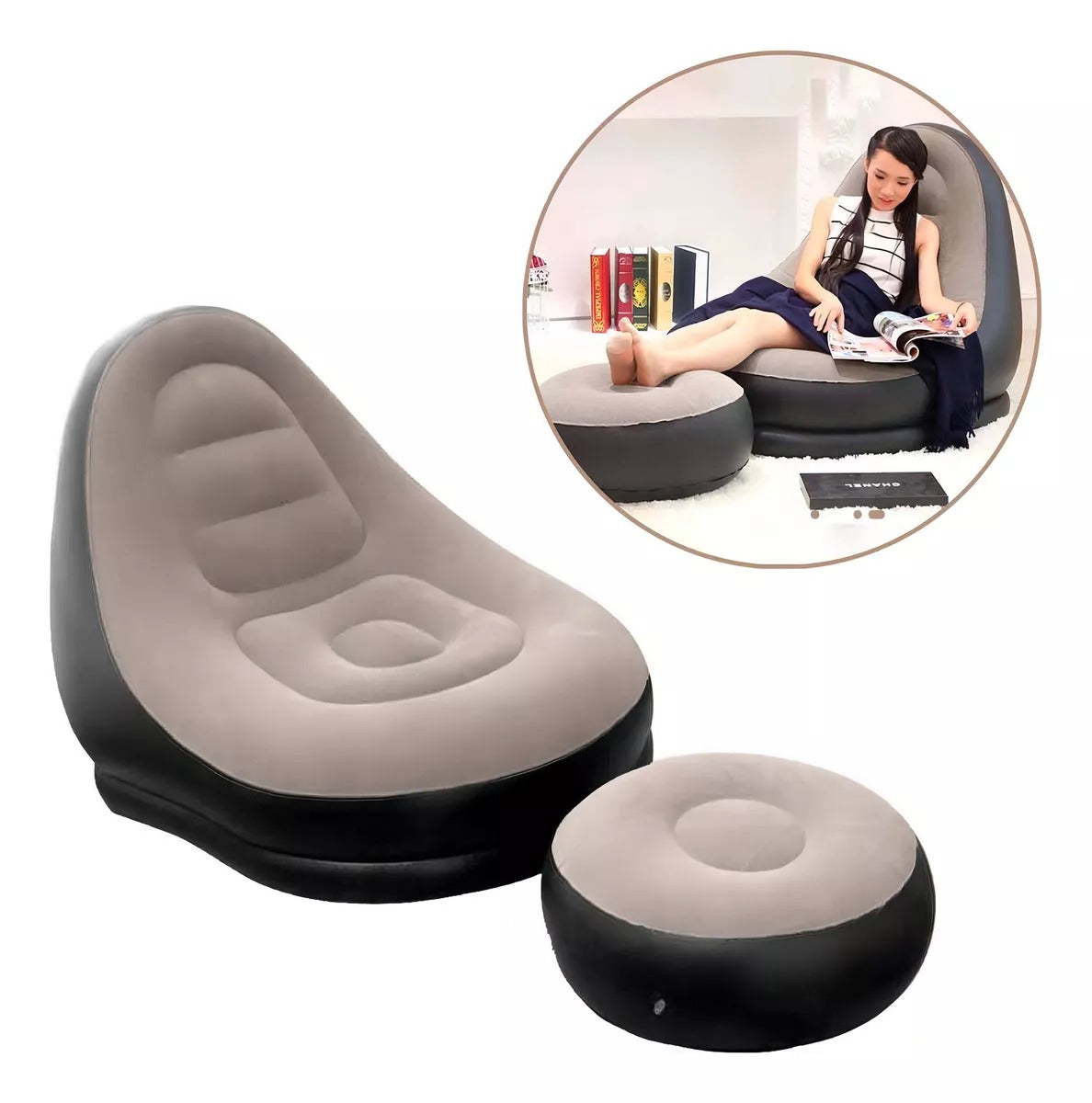 Sillón inflable Reclinable + Puff
