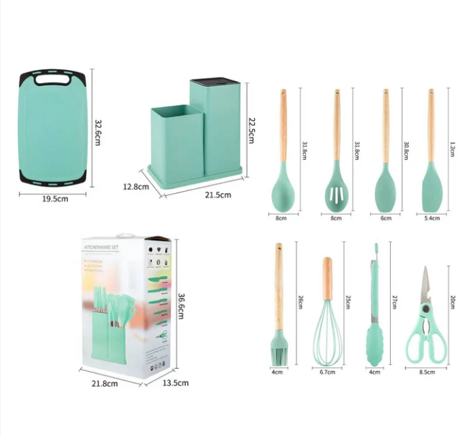 Set 19 utensilios de cocina de silicona