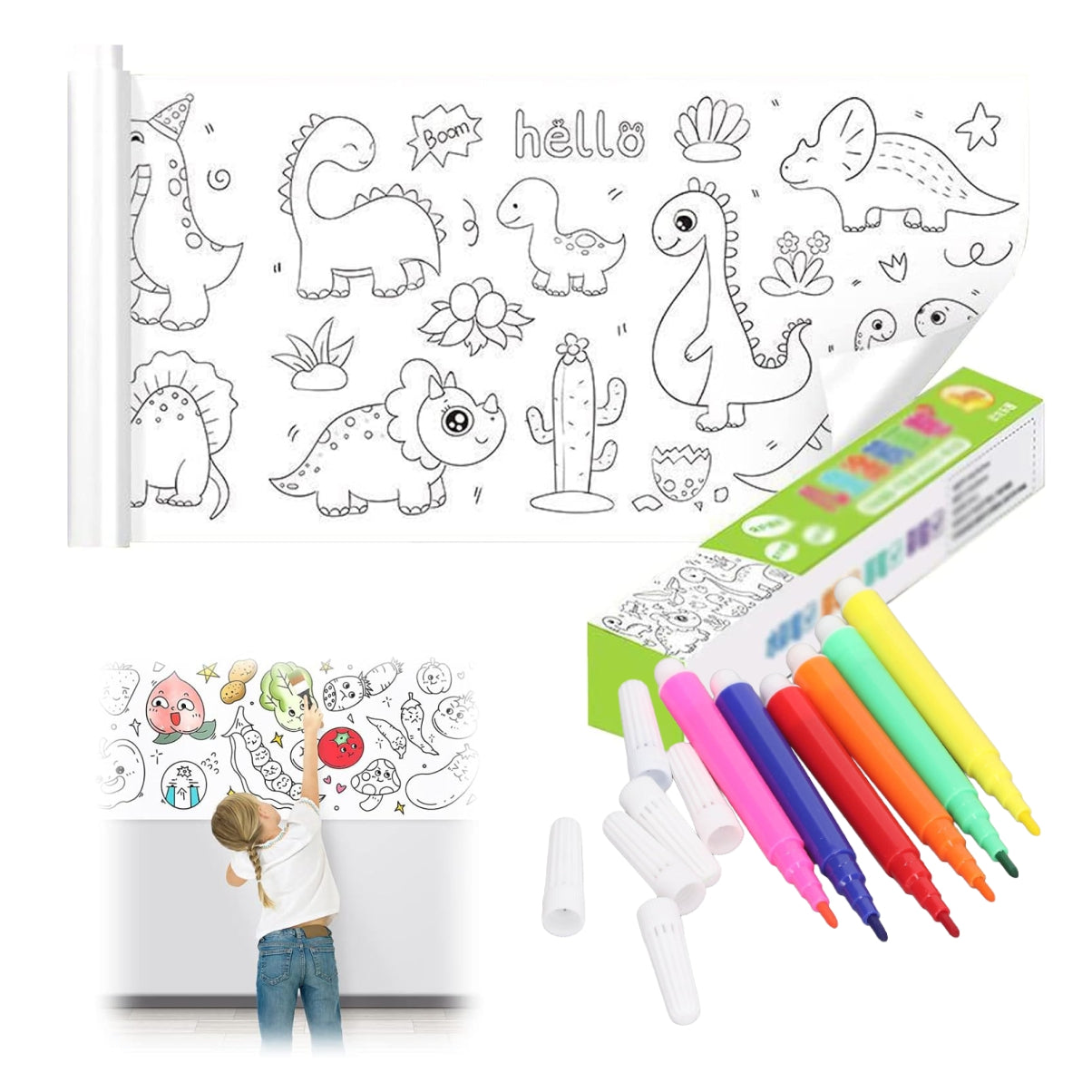 ROLLO  ADHESIVO DE DIBUJO PARA COLOREAR  DE 3 MT