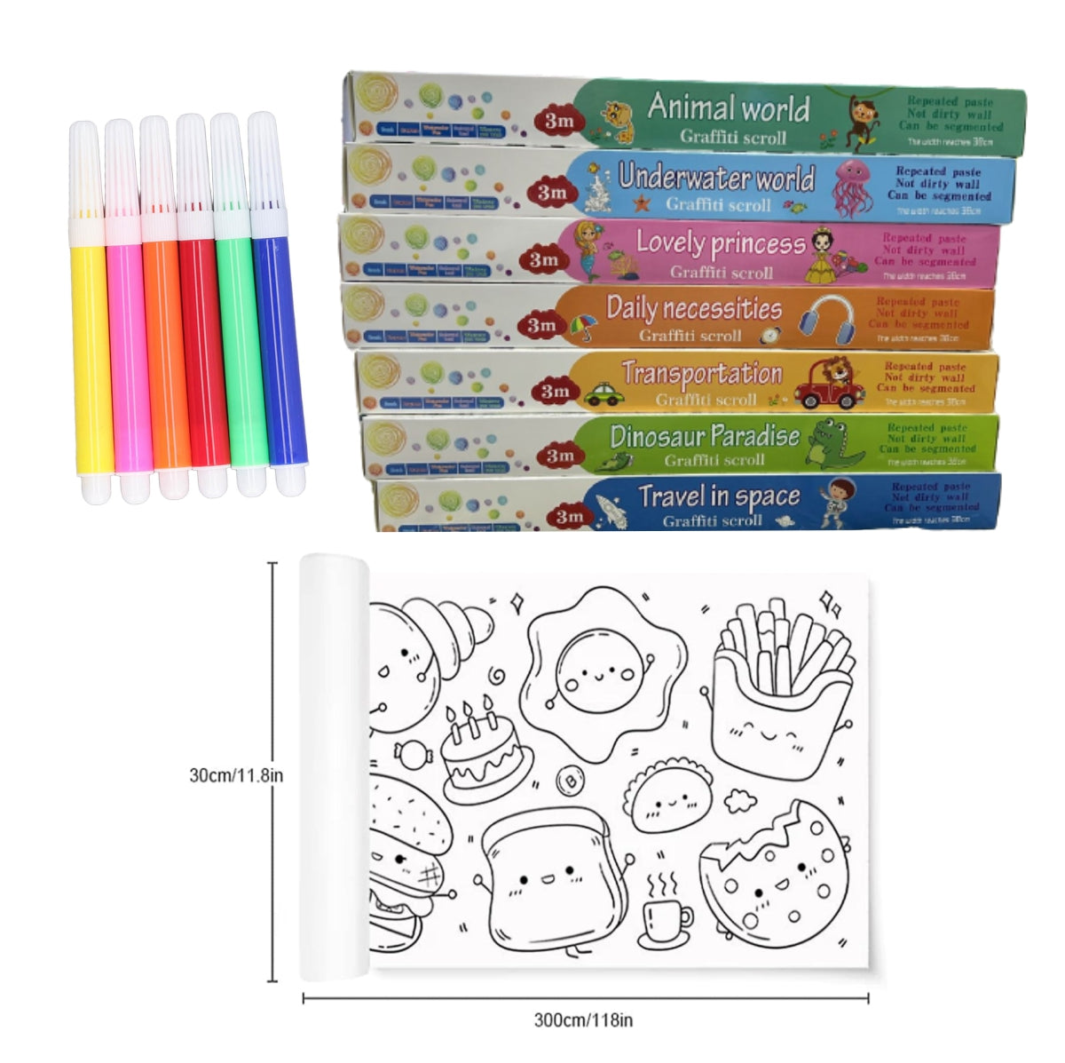 ROLLO  ADHESIVO DE DIBUJO PARA COLOREAR  DE 3 MT